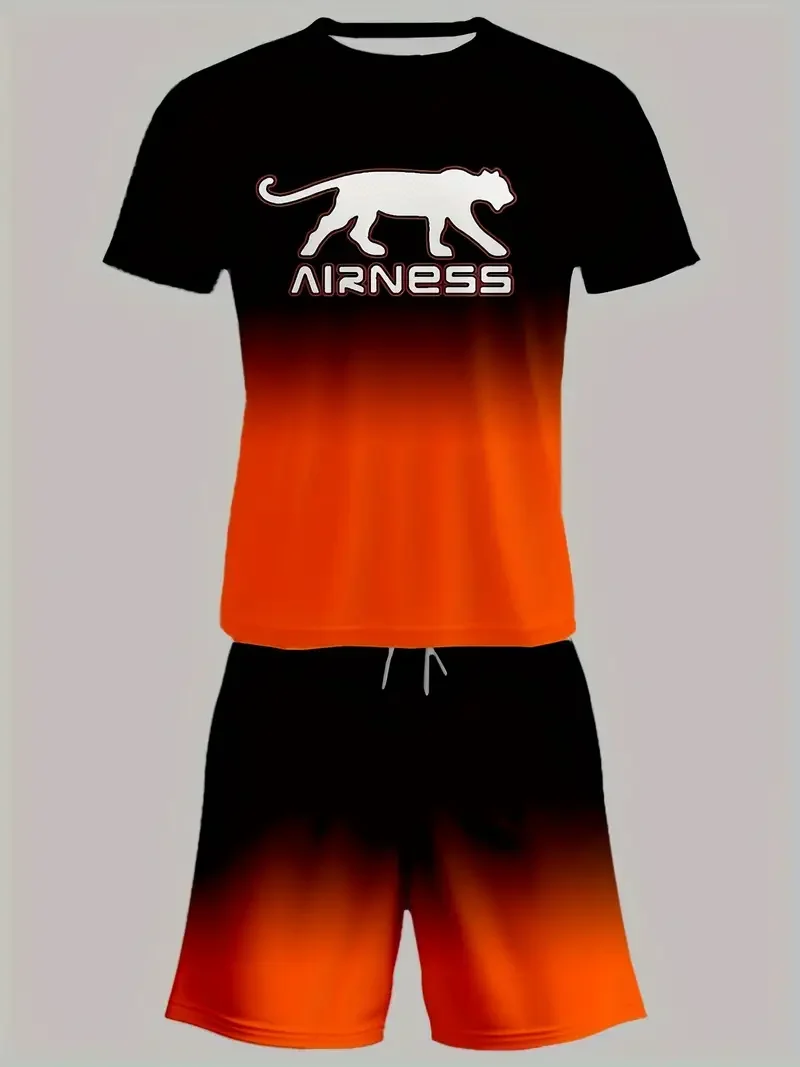 Summer chic 2025 fashion outdoor activity Men's casual sports suit Round neck T-shirt and shorts 3D printed T-shirt shorts set 