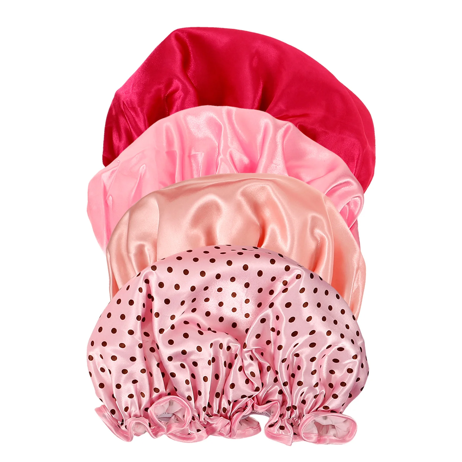 

4pcs Shower Cap Waterproof Reusable Elastic Bathing Caps Thickened Soft Foldable For Women Travel Spa Makeup Cooking Dual Layer