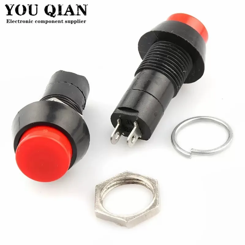 5 pces PBS-11A PBS-11B 12mm interruptor de botão de bloqueio automático plástico que trava switchs 3a 250v ac 2pin