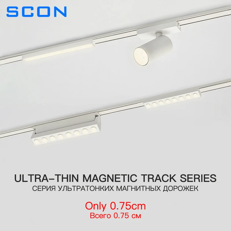 SCON Surface Mount Ultra Thin Magnetic Track Light Slim Folding Fill Light Modern Linear Spotlight for Living Room Home Lamps