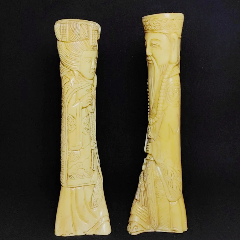 YIZHU CULTUER ART Hand Carved Princess Wencheng And Songtsen Gampo Statue 21.5x6.3cm Chinese Tibet Decorative Collection Item