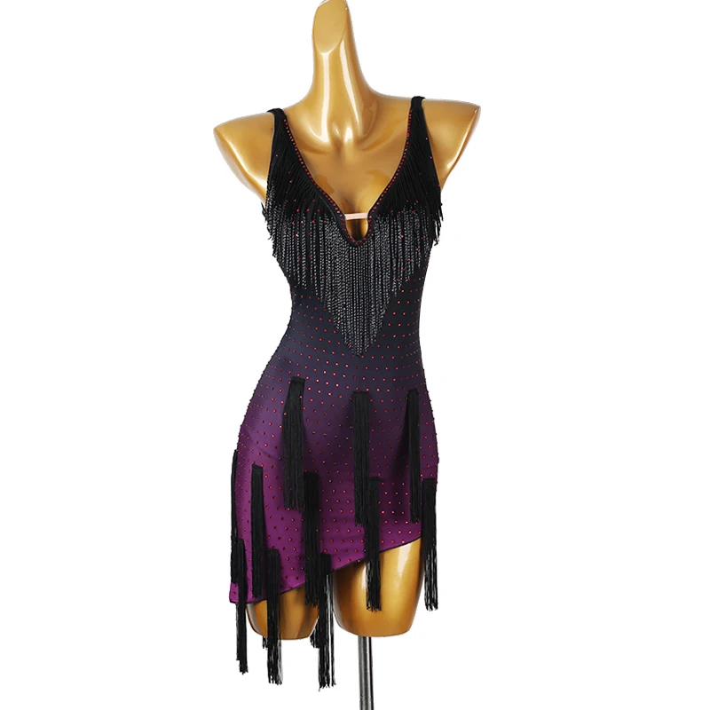 High End Latin Dans Jurk Competitie Prestaties Outfit Art Examen Grade Fringe Rok Professioneel Bloemenkostuum Nieuwe LQ496