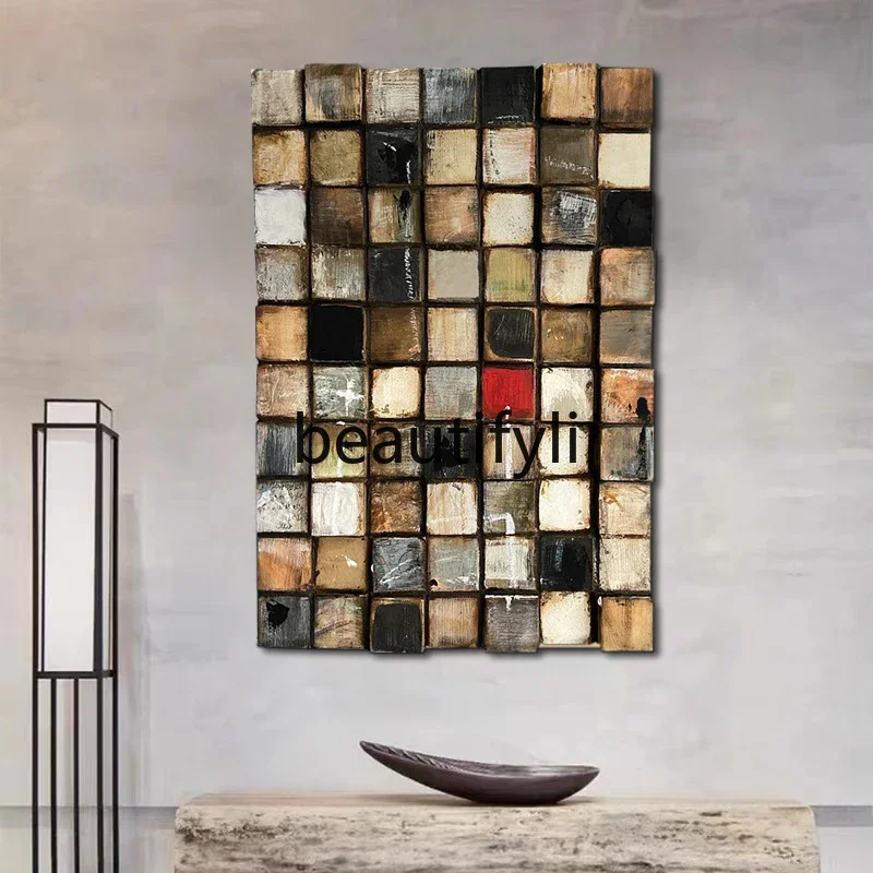 

D06 Three-dimensional wood carving wabi wind living room physical decoration painting hand-painted oil painting
