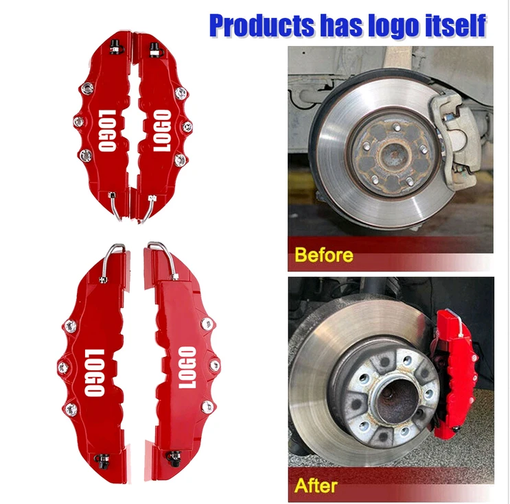 4Pcs/set Car Disc Brake Caliper Covers Front & Rear Kit 3D Red Plastic Car Caliper Cover Decoration Car Break Accessories System