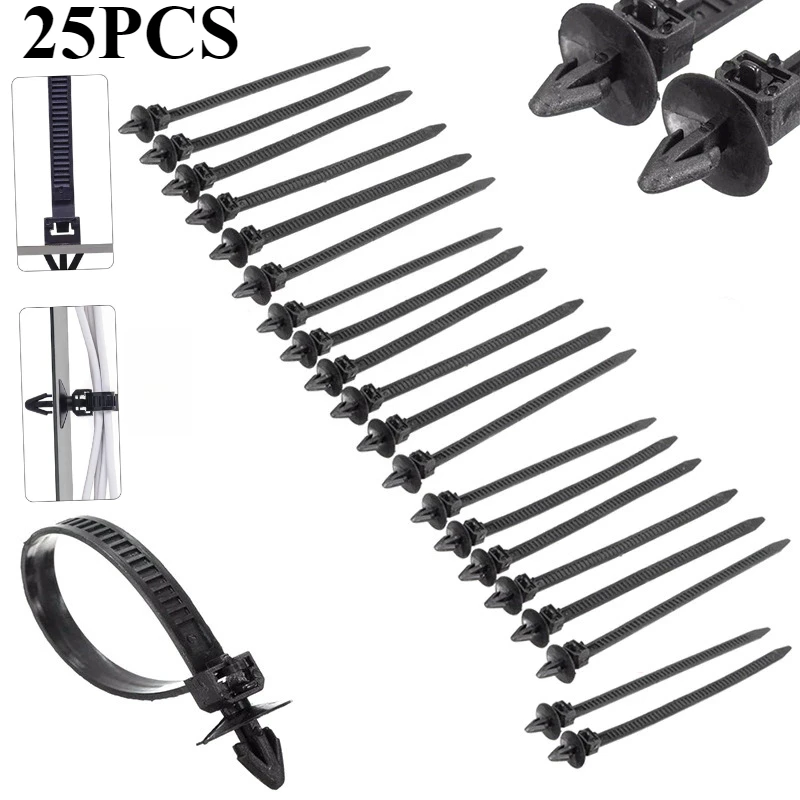 

25 Automotive nylon cable clamps, automotive hose clamps, zipper belts, nylon cable locking flanges
