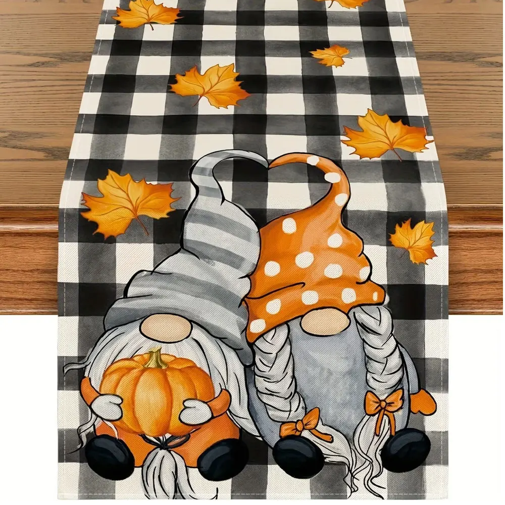 Linen Table Runner with Vintage White Truck Pumpkin Autumn, Off White Farmhouse Fall Table Decor for Harvest