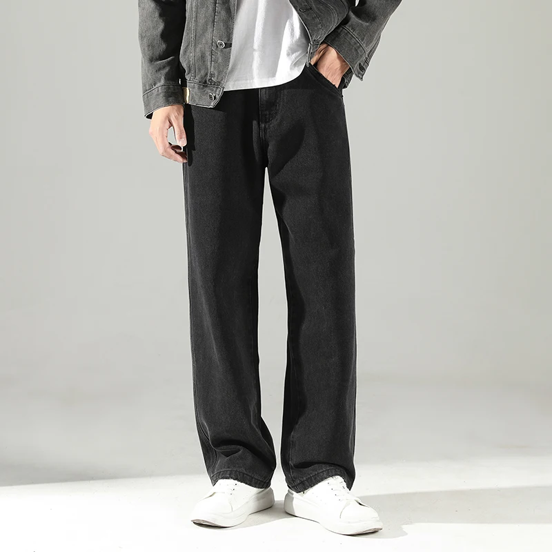 

Men's Regular Straight-Leg Denim Jeans Oversized Black Denim Pants Korean Streetwear Style Floor-Draping Fit Plus Size 40 Pants