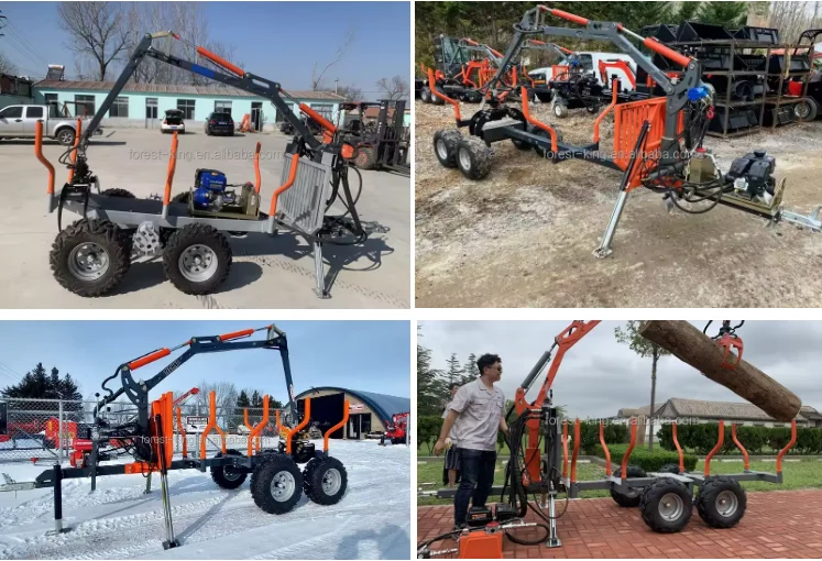 CE Approved Timber Loading Grapple ATV Log Trailer with Hydraulic Crane 1500kg Load Capacity 3.4m Reach