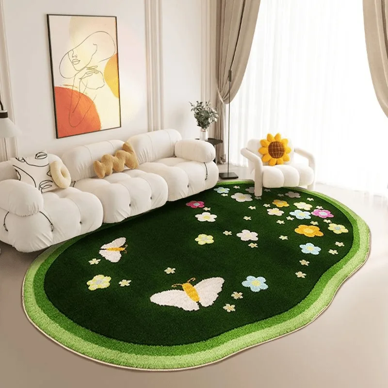

Милый зеленый ковер со свежими цветами, ковер для гостиной, Ins Four Seasons, универсальные коврики для спальни, домашний декор для девочек, нерегулярный напольный коврик