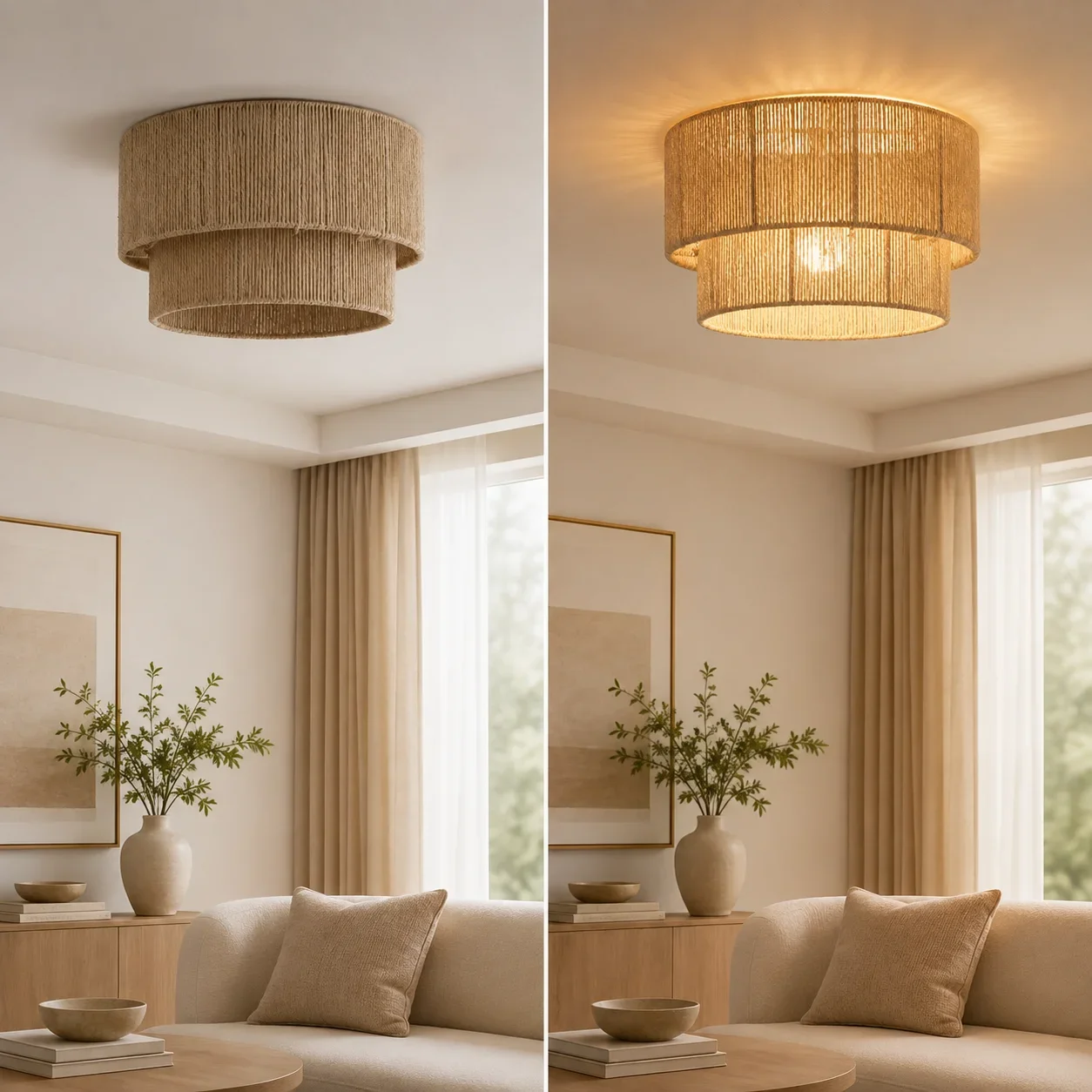 JOYINLED Traditional Artisan Made Hand-Woven Hemp Rope 45CM E27 Close to Ceiling Light Fixture for Corridor, Living Room