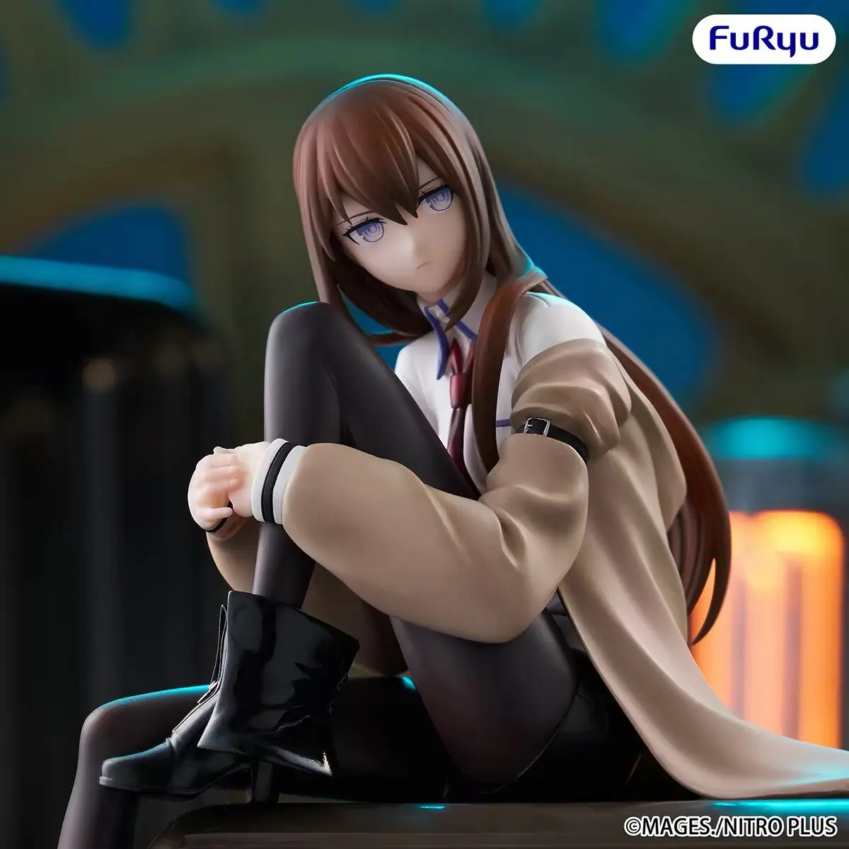 Original FuRyu Steins;Gate Kurisu Makise Noodle Stopper 14cm PVC Anime Collectible Prize Figure Sitting Display Model Toy Gift