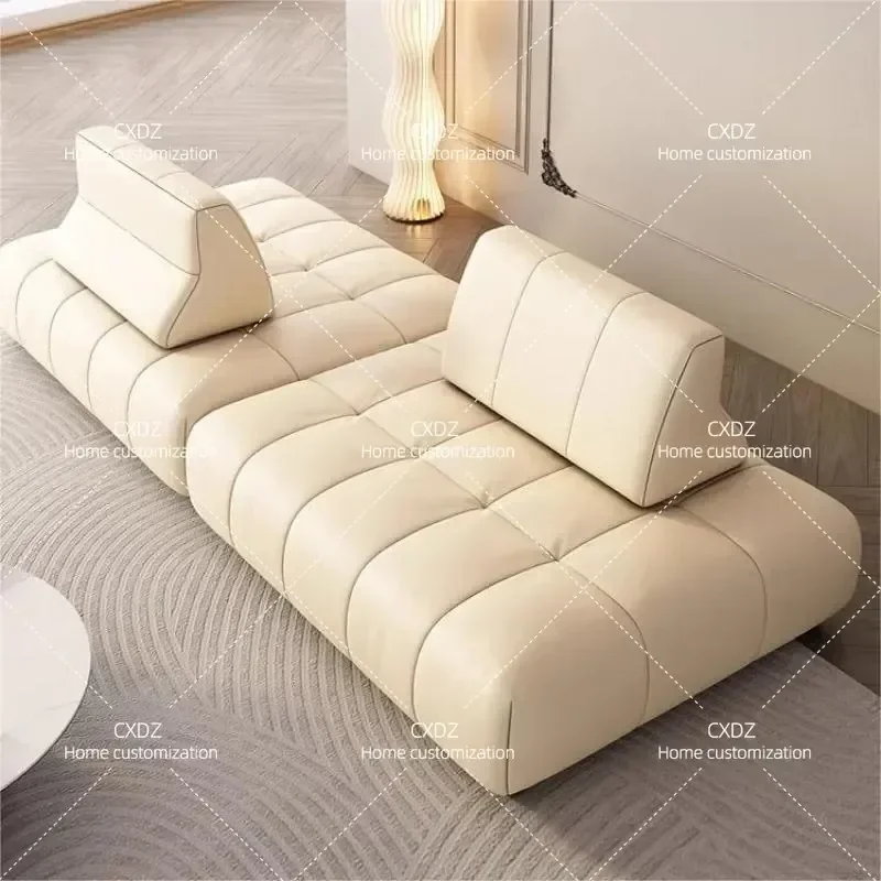 Italian Minimalist Leather Sofa First Layer Cowhide Module Removable Backrest Living Room Furniture Combination