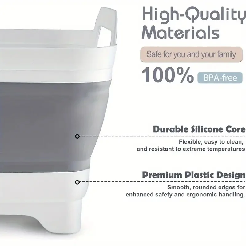 2.4 Gal(9L) Collapsible Dish Basin with Drain Plug, Space Saving Outdoor Multiuse Foldable Sink Tub, Dishpan, Kitchen Storage