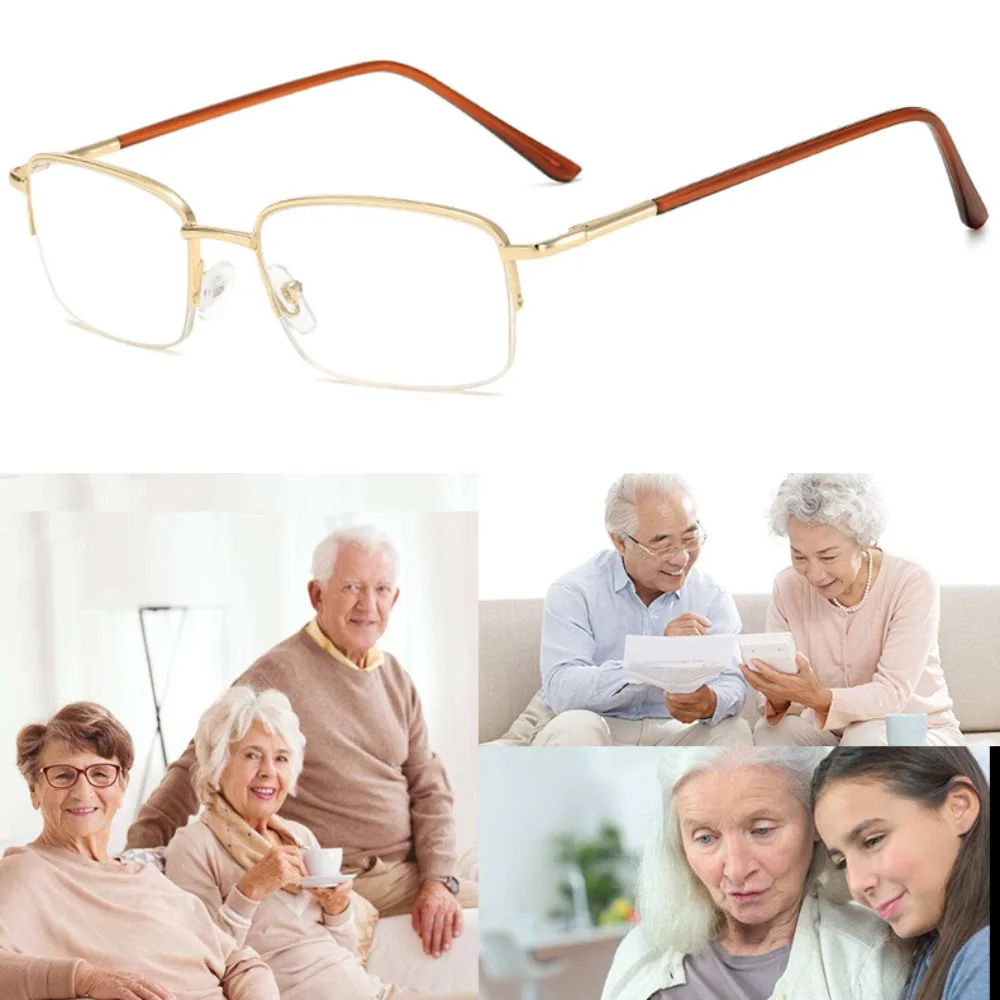 Lente de óculos potência + 50 a + 400 presbiopia óculos cuidados com a visão leve óculos de leitura de clarividente ouro meia armação
