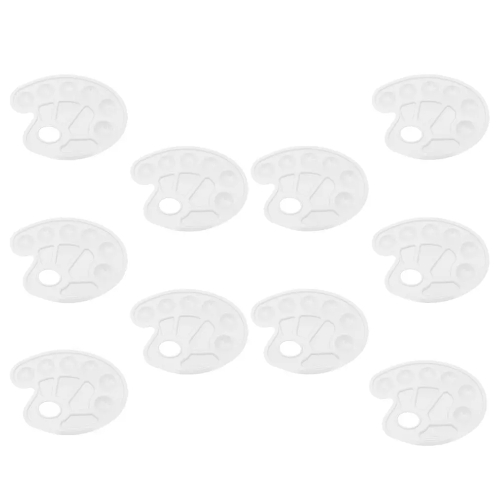 

10pcs 10 Lattices White Plastic Color Mixing Palette Watercolor Paint Tray Sturdy Lightweight Space Saving For Artists