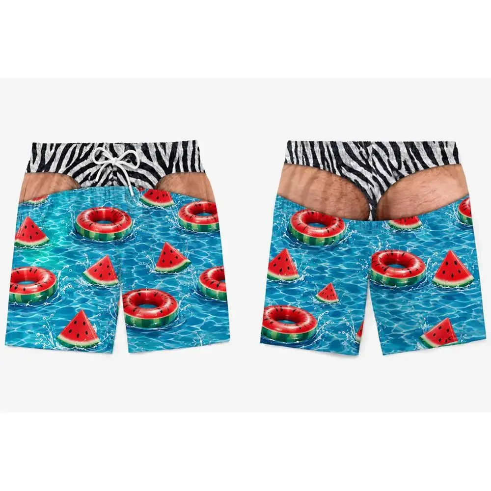 Gag Gift Men Swimming Trunks Optical Illusion Fake Cow‑Spot Brief Cute Avocado Pool Float Print Beach Vacation Party Shorts