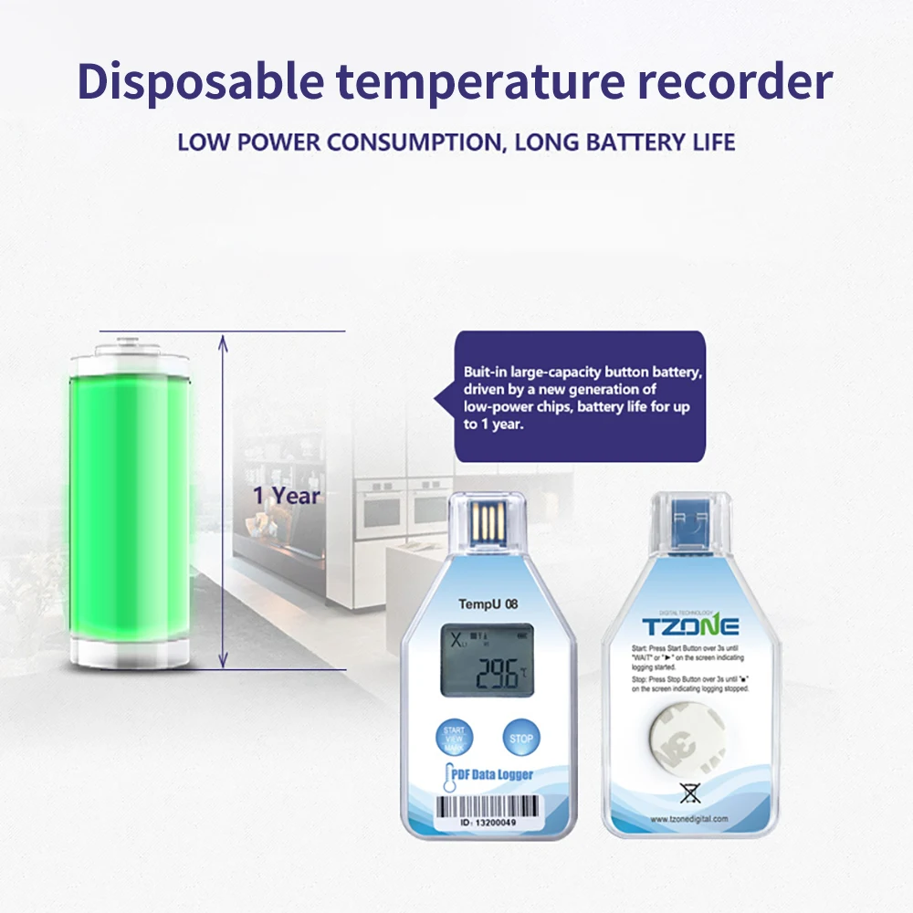 USB Temperature Data Logger Temperature Recorder with 32000 Points For Cold Chain Transport PDF Report Temperature Analysator