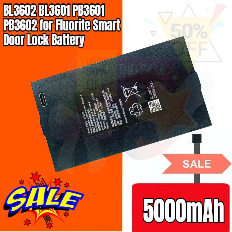 SWZY 5000mAh BL3602 BL3601 PB3601 PB3602 for Fluorite Smart Door Lock Battery DL30V High-Capacity Replacement Battery