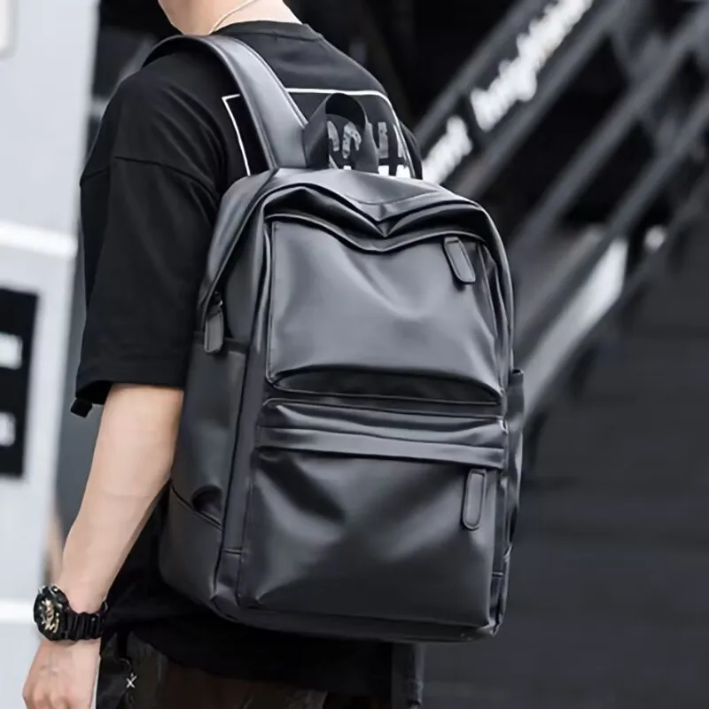 Men Vintage Faux Leather Backpack Casual Waterproof Laptop Backpack Large Capacity Travel Bag For Work