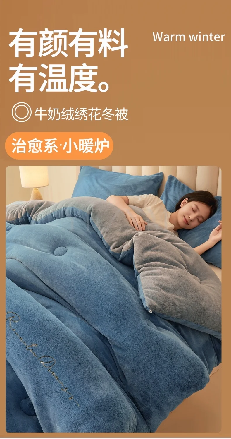 Thickened Warm Milk Velvet Winter Quilt Soft Comfort Double Sided Plush Comforter Queen King Fluffy Warmth Thick Blanket for Bed