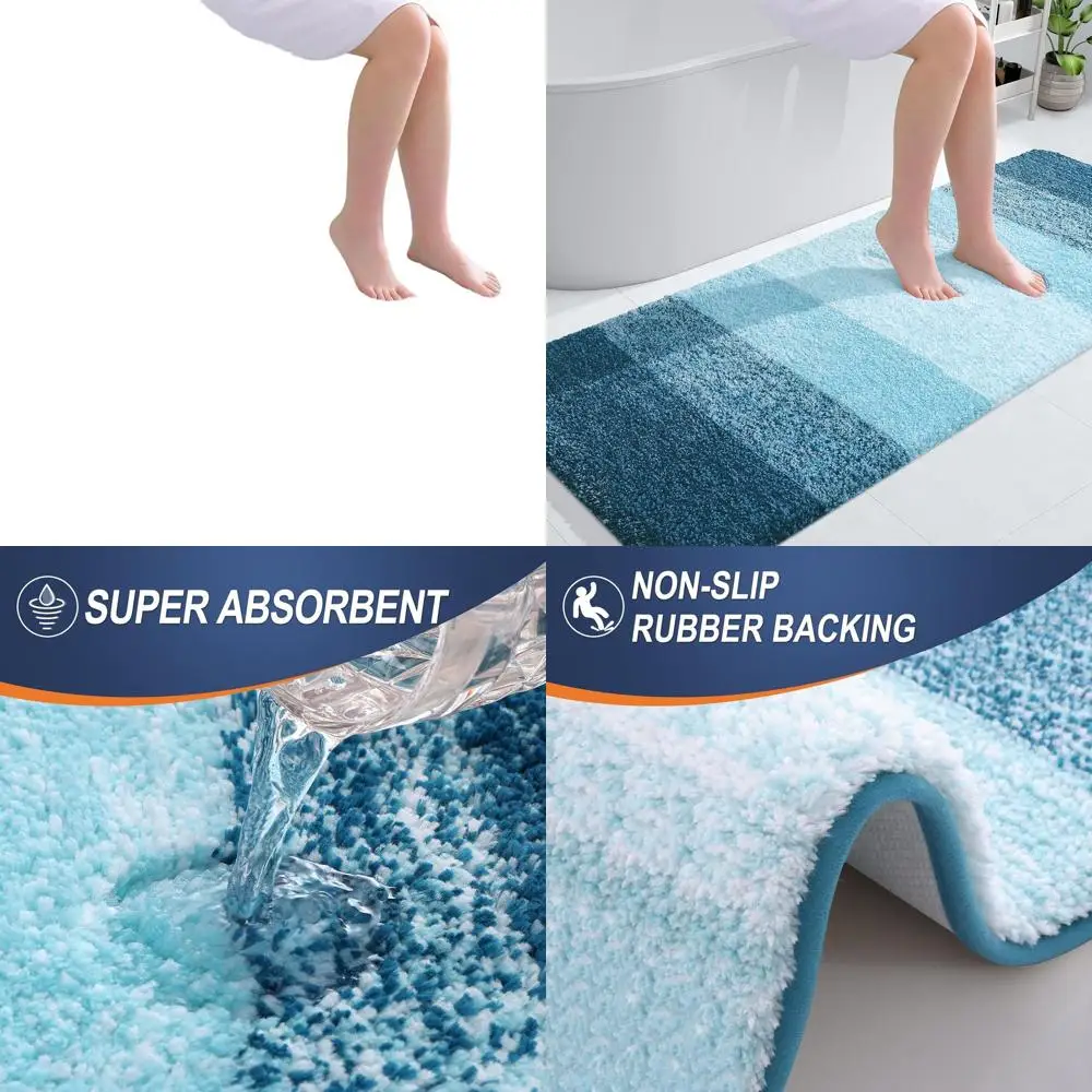 

59x24 Soft & Absorbent Microfiber Bath Mat, Rubber-Backed, Quick-Drying, Washable, Peacock Blue