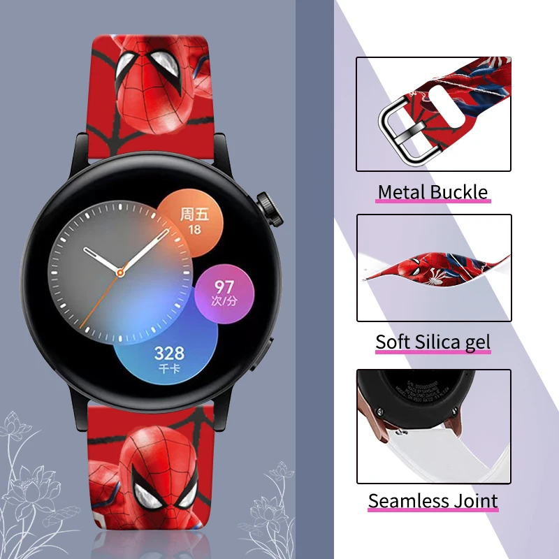 Disney Spider-Man 20mm Printed Strap for Samsung Galaxy Watch 6/5 40mm 44mm Band Replaceable Bracelet for Amazfit Balance 45mm