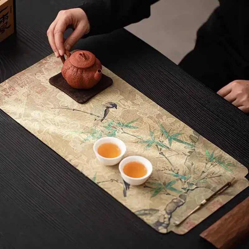 Chinese Cloud Silk Green Bamboo Dry Tea Mat Chinese Zen Tea Tray Mat Tablecloth Tea Mat view 3