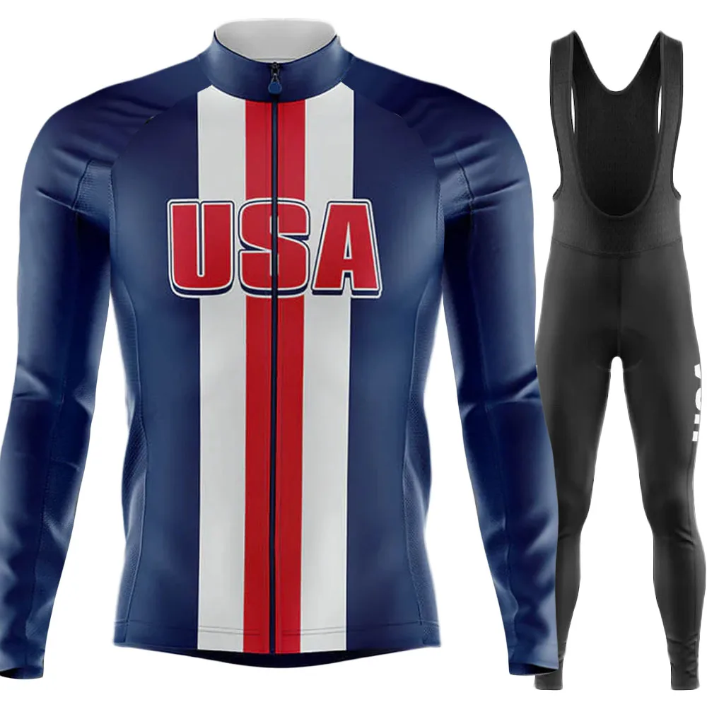 

USA 2026 National Team Cycling Jersey Set Summer Winter Clothing Suit Mens Long Sleeve MTB Bike Road Pants Bib Ropa Maillot