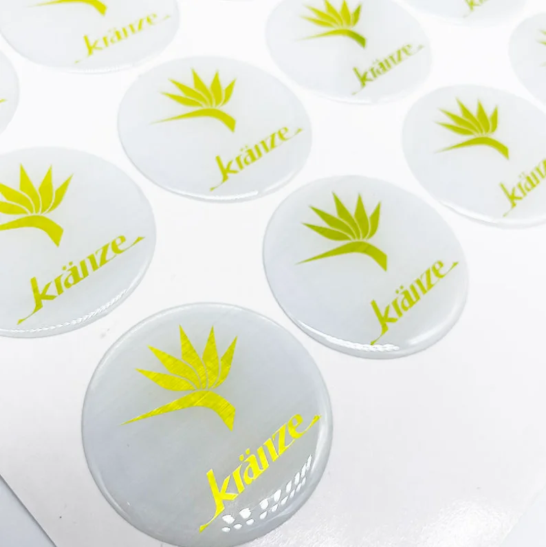 

Customized shape epoxy dome resin sticker, brand logo, transparent waterproof packaging label, durable sticker