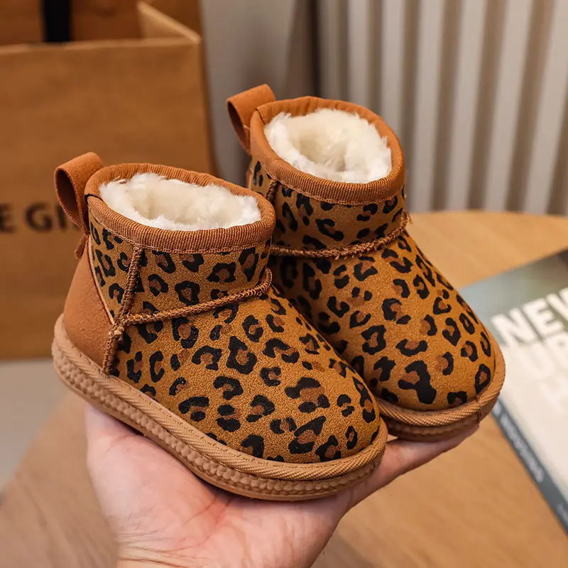 

Kids Warm Snow Boots 2026 AW New Animal Print Anti Slip Winter Shoes for Toddler Boys Girls Cute Casual Outdoor Footwear