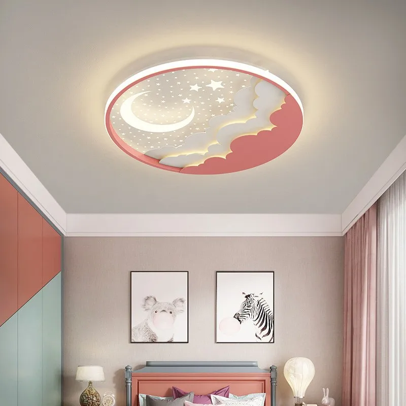 

Round Modern Led Ceiling Lights For Children's room Bedroom study Kids Baby blue/pink Cartoon Ceiling Lamp decor Light Fixtures