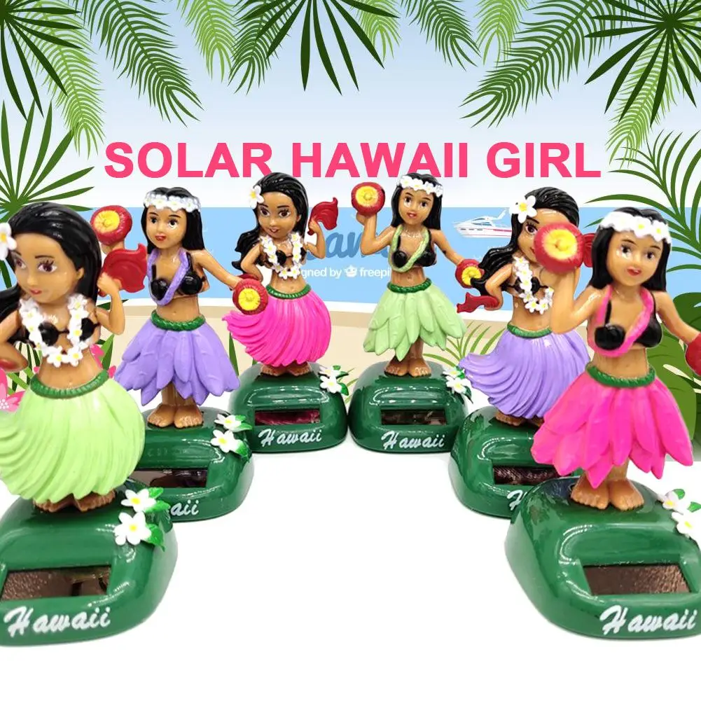 Car Dashboard Decorations Solar Dancing Figure Toy Hawaiian Shaking Head Dancer Girl Dashboard Hawaii Dancing Girl