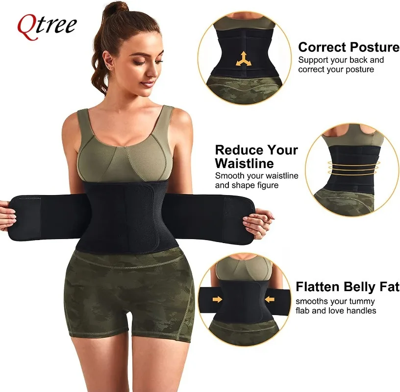 Qtree Waist Trainer Cincher Belt for Women Tummy Control Sauna Sweat Trimmer Body Shaper Sport Girdle Workout Slim Belly Band