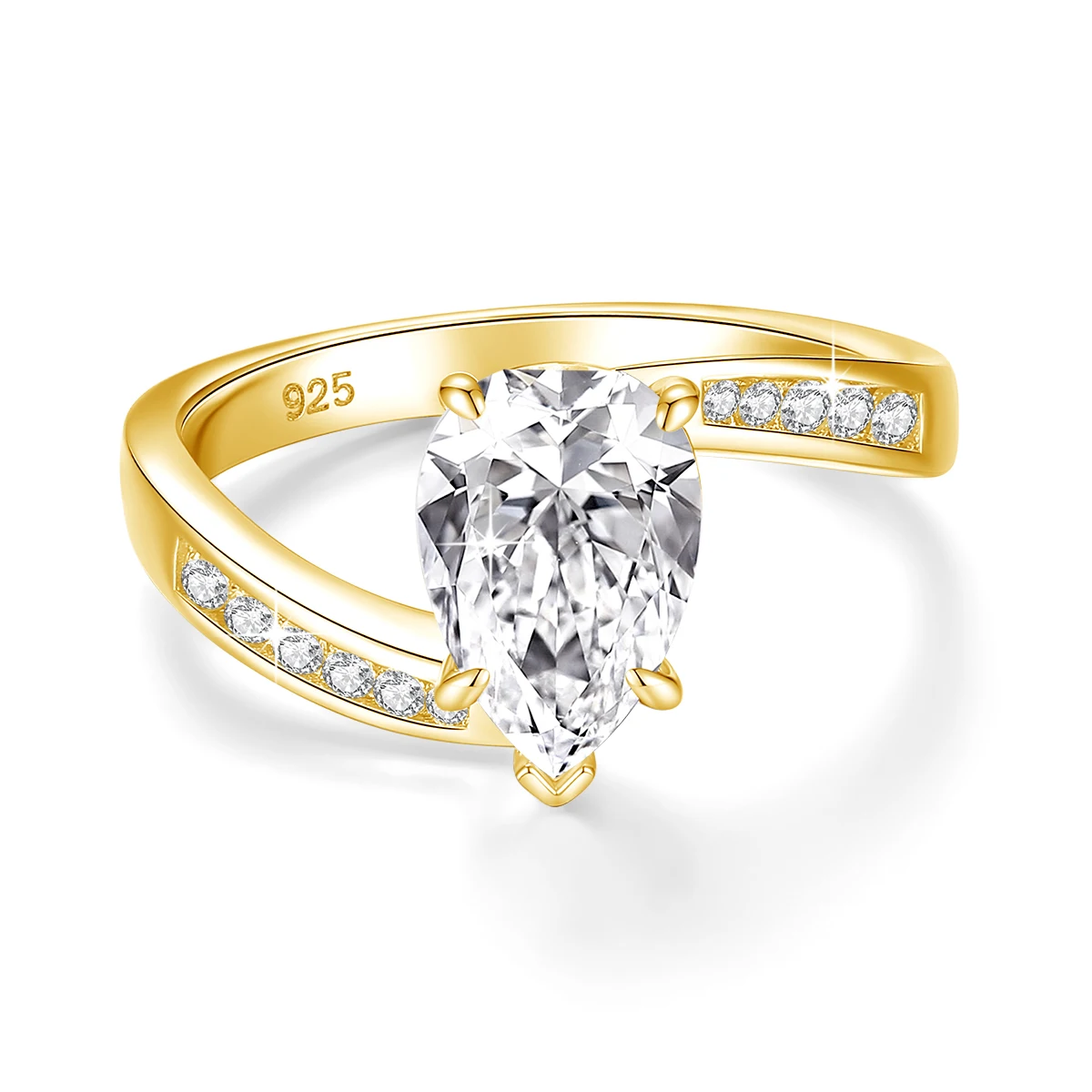 

Szjinao Yellow Gold 3ct Teardrop Moissanite Ring Luxury Design Sparking D Color VVS1 Diamond Wedding Jewelry High Quality Gift