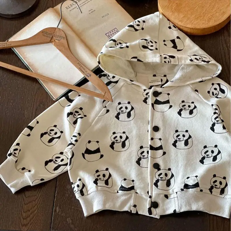 

Children's Hooded Coat Spring and Autumn New Style Cartoon Panda Hoodie for Boys and Girls Baby Casual Top