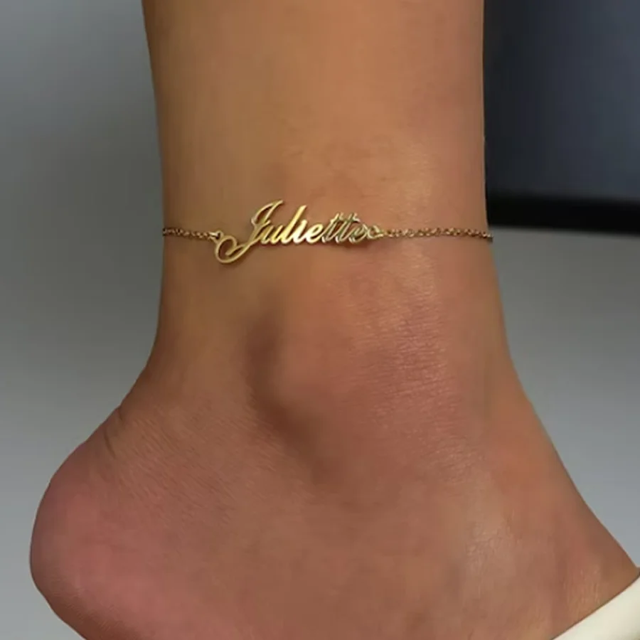 Custom Nameplate Anklet For Women Summer Beach Vacation Foot Chain Personalized Stainless Steel Letter Ankle Chain Jewelry Gifts