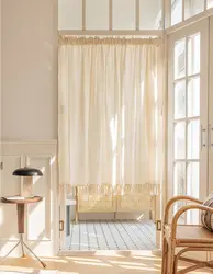Simple Japanese-style Korea American Cotton and Linen Ins Curtain with Tassels Curtain for Living Room Plain Door Curtain Window