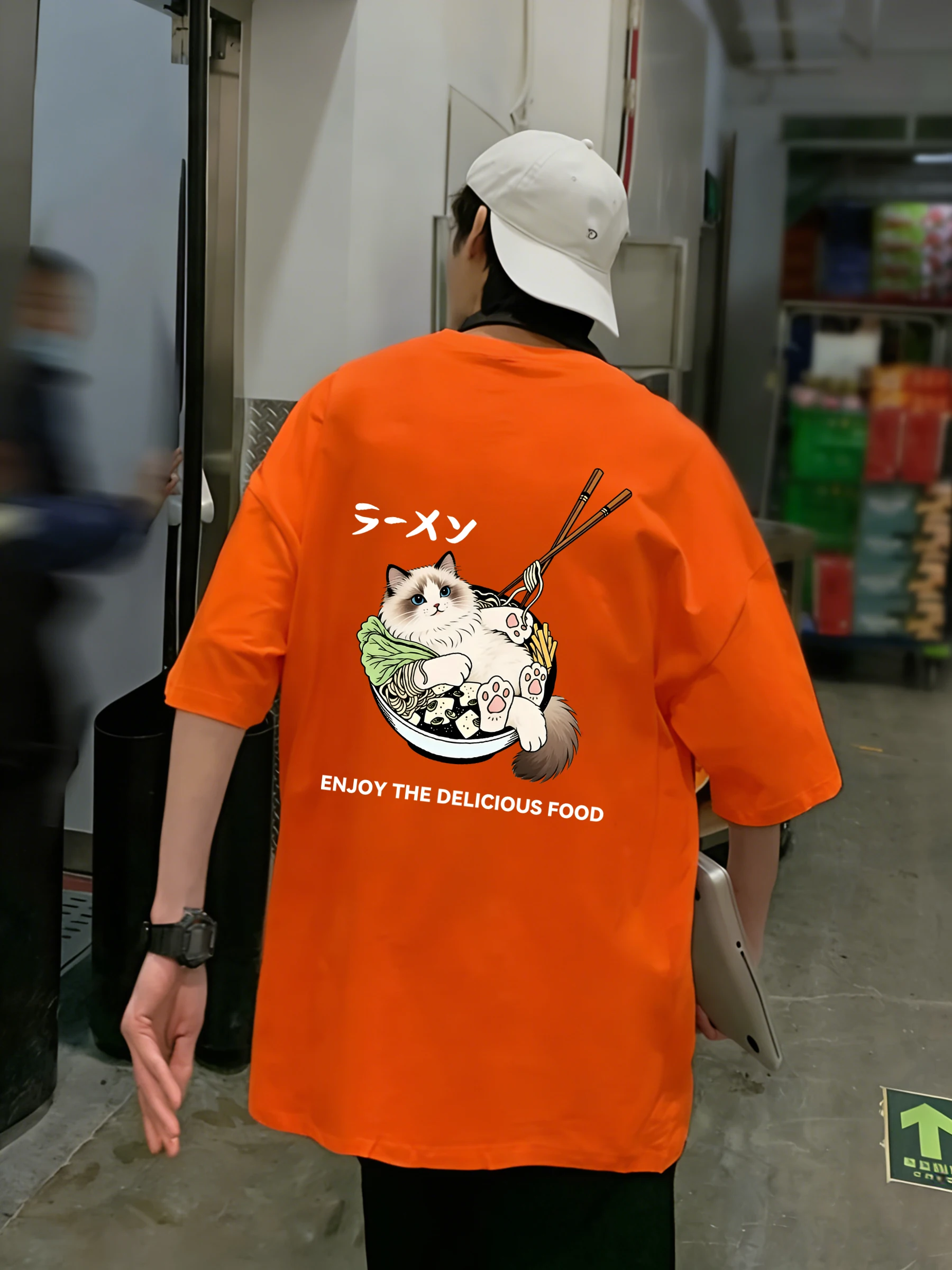 Cat Lying Down After Eating Too Much Men Basics T Shirts Hip Hop Tee Cotton Summer Clothing Casual Oversize Fashion Sportswear