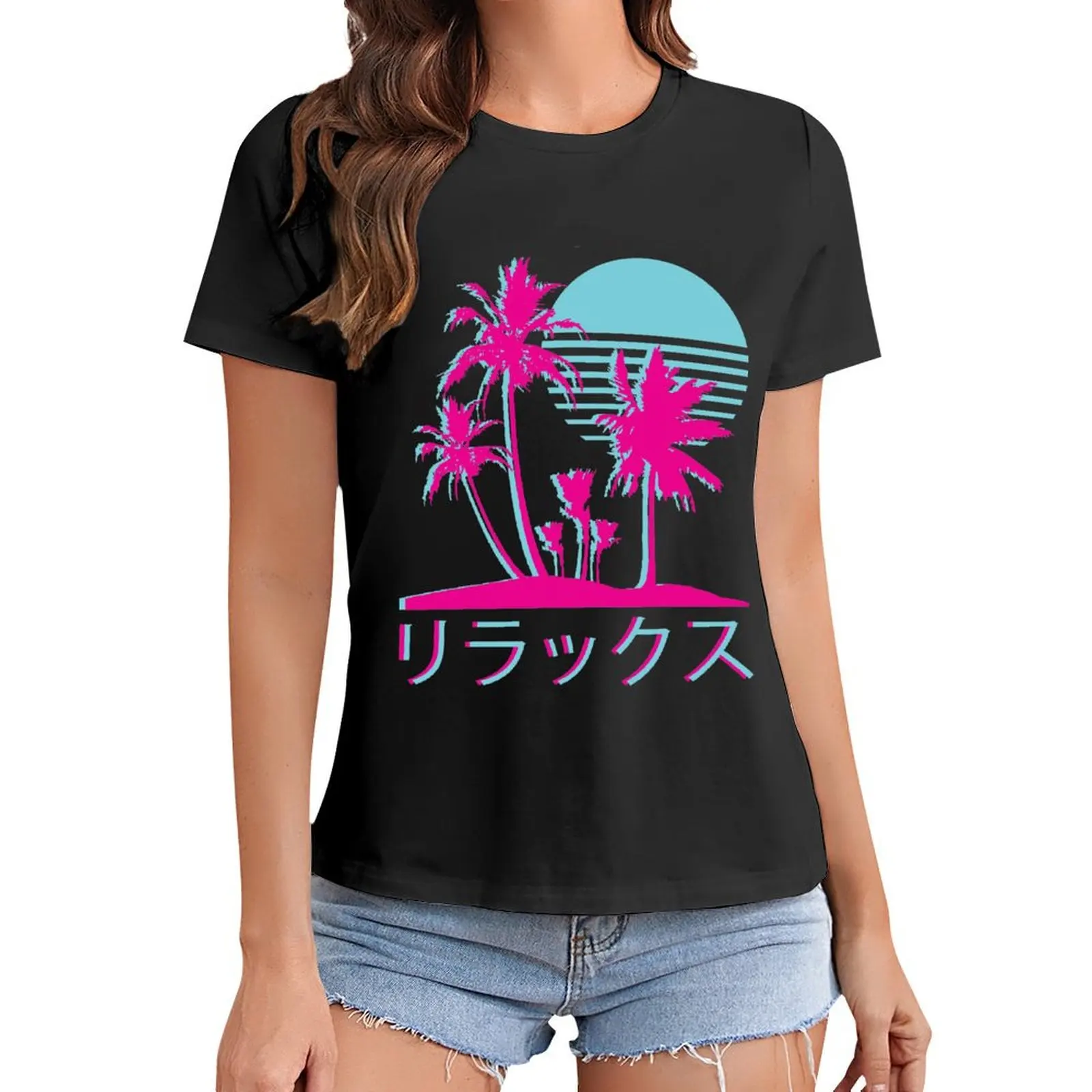 

Vaporwave Aesthetic // Neon Palms T-Shirt Female clothing kawaii clothes plain t shirts for Women