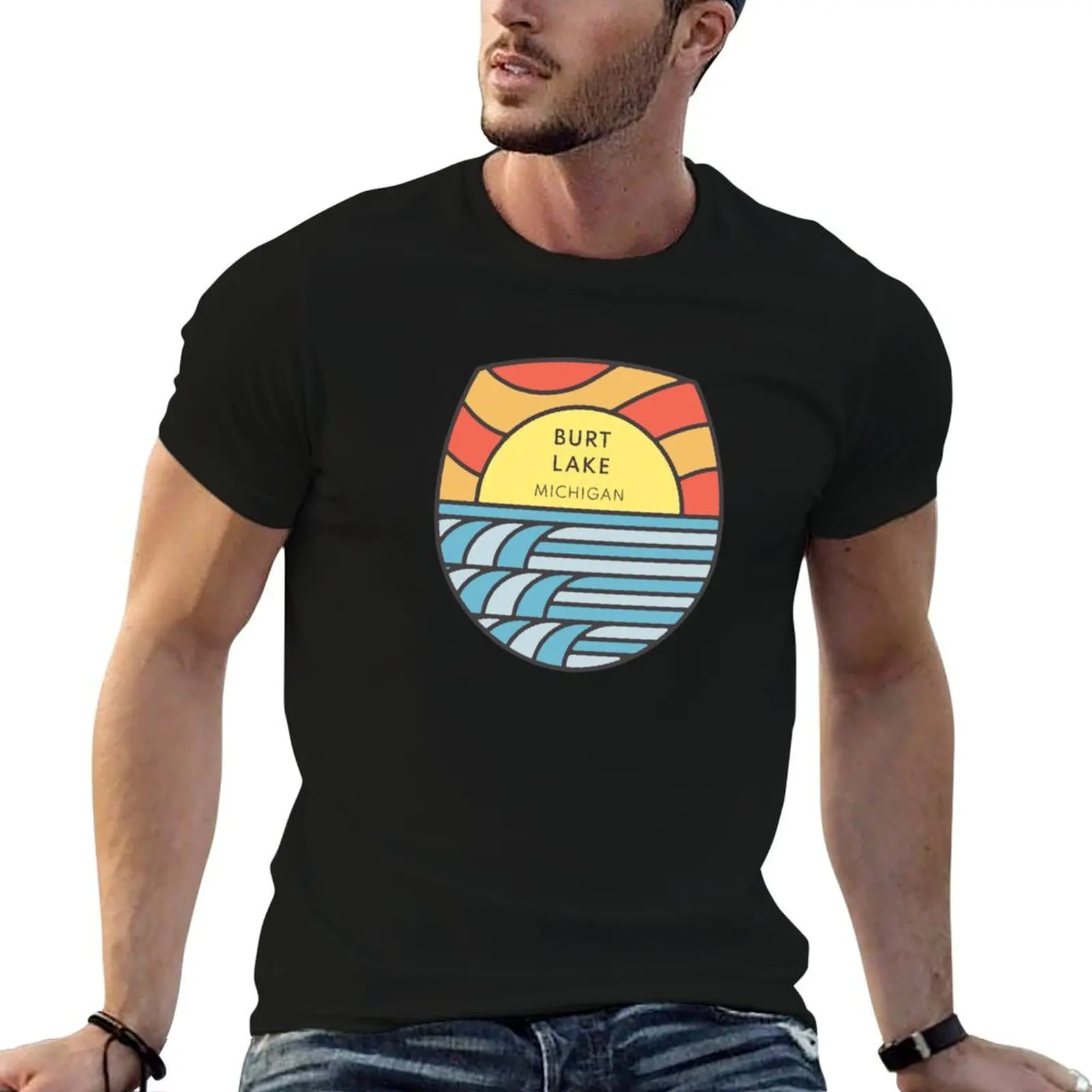 

shirt and Michigan MI luxury Burt 100% Lake Sunset cotton tshirt Sunrise Water anime men t brand Retro T-Shirt