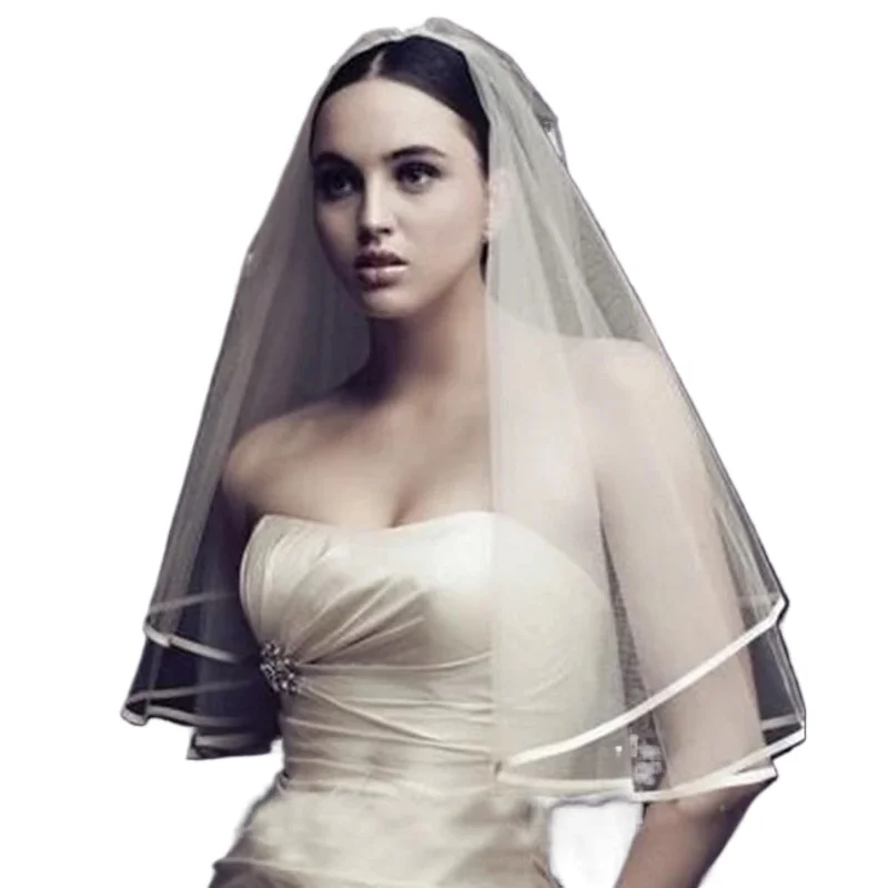 On Sale Cheap White Bride Veils Satin Edge Bridal Wedding Accessory