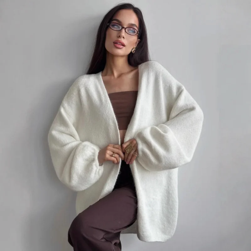 

Autumn Winter Mid-Length Sleeve Sweater Coat Women, Outerwear, Lazy Style, Oversized Knitted Cardigan Women
