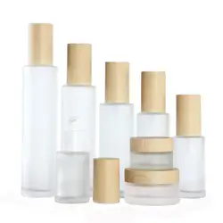 20g 30g 50g 20ml 30ml 40ml 50ml 60ml 80ml 100ml 120ml green Frost Glass Cream Jar with Wooden line Cap Lotion Spray bottle
