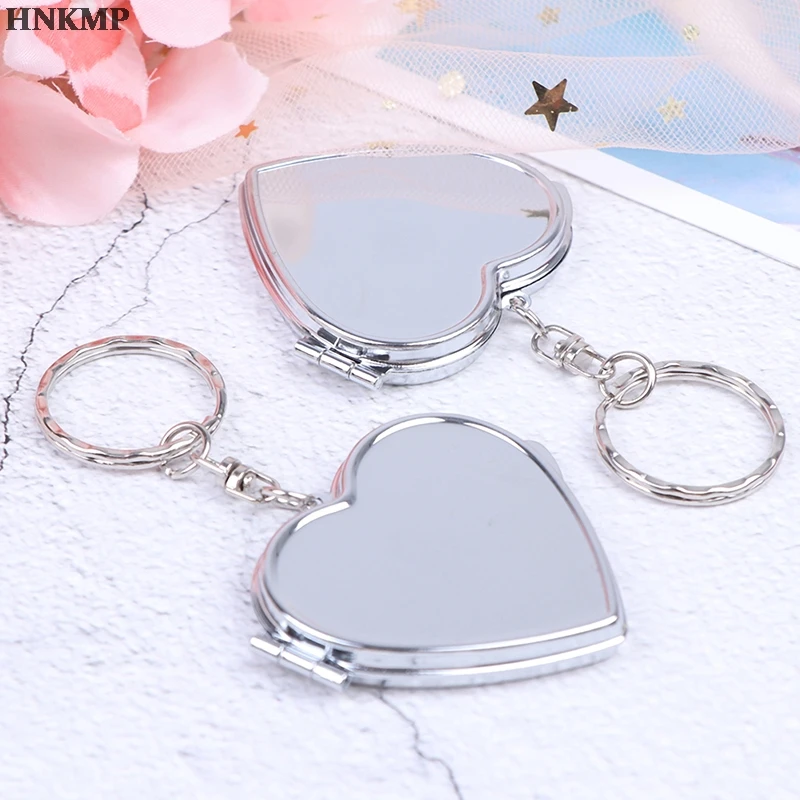 DA04 Portable Two-side Folding Make Up Mirror Mini Makeup Compact Key Chain Pocket  Mirror Women  Cosmetic Mirrors Key Ring