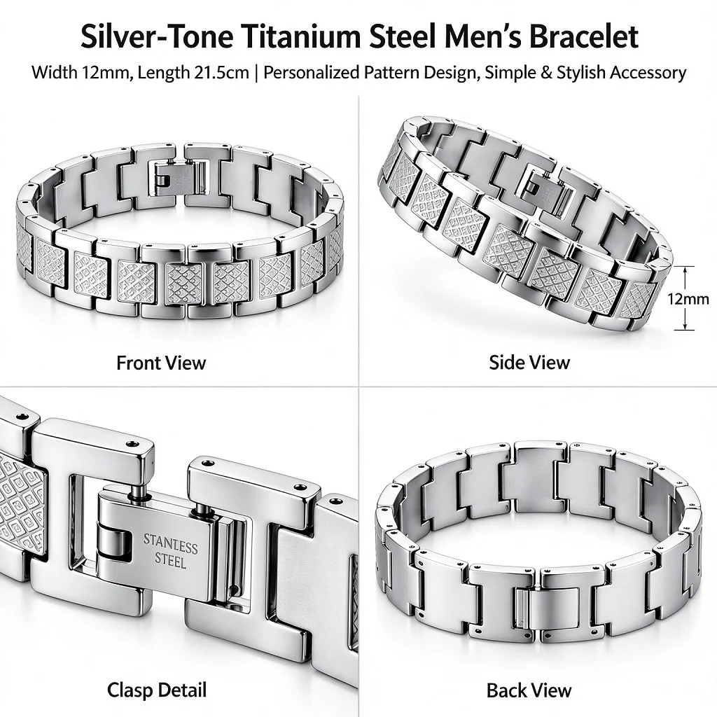 Sleek Crocodile Texture Stainless Steel Bracelet for Him Waterproof Durable Modern Design Perfect Gift Wristband