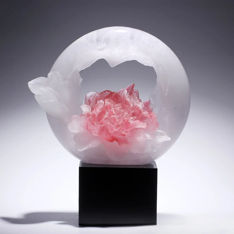 Glazed artwork powder-fired peony ornament office desktop decoration handicraft