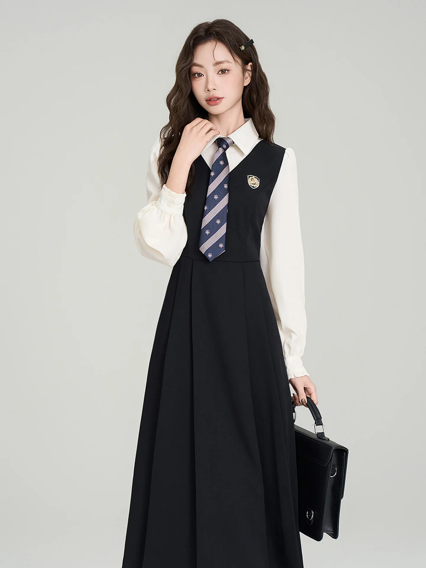 

Retro Academic Style Shirt Dress Fake Two-Piece Women's Spring 2026 New Interview Teaching Qualification Clothing