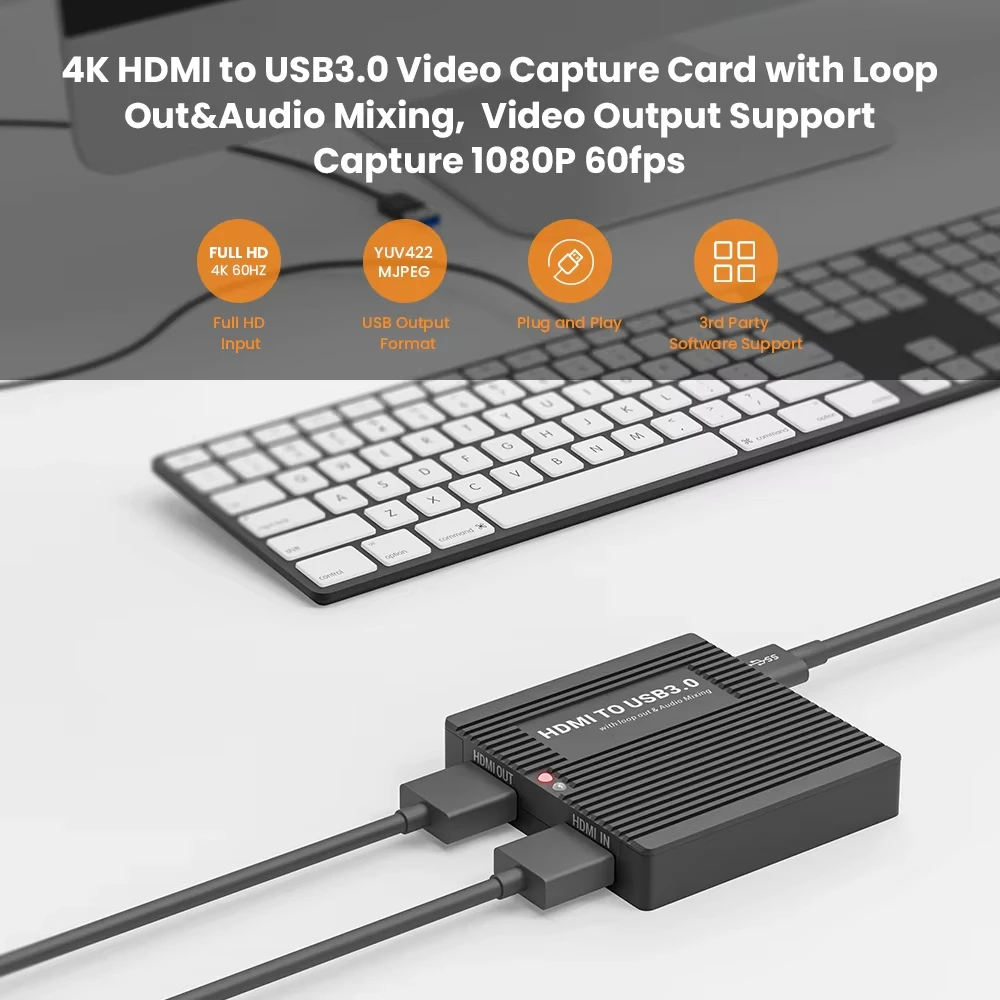 LCC380 4K60 HDMI to USB3.0 Video Capture Card,1080p60 MJPEG/YUV Output,Audio Mixing,for Live Streaming, Game Broadcast,Recording
