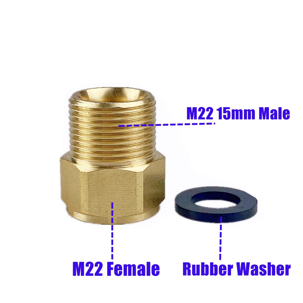 真ちゅう製ホースノズルアダプター、オススレッド、高圧洗浄機、ガン接続、m22 14mmメスからm22 15mm