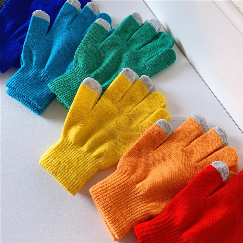 Guantes de punto de Color caramelo para mujer, manoplas cálidas para pantalla táctil de todos los dedos, estudiantes, niñas, Halloween, otoño e invierno, T197